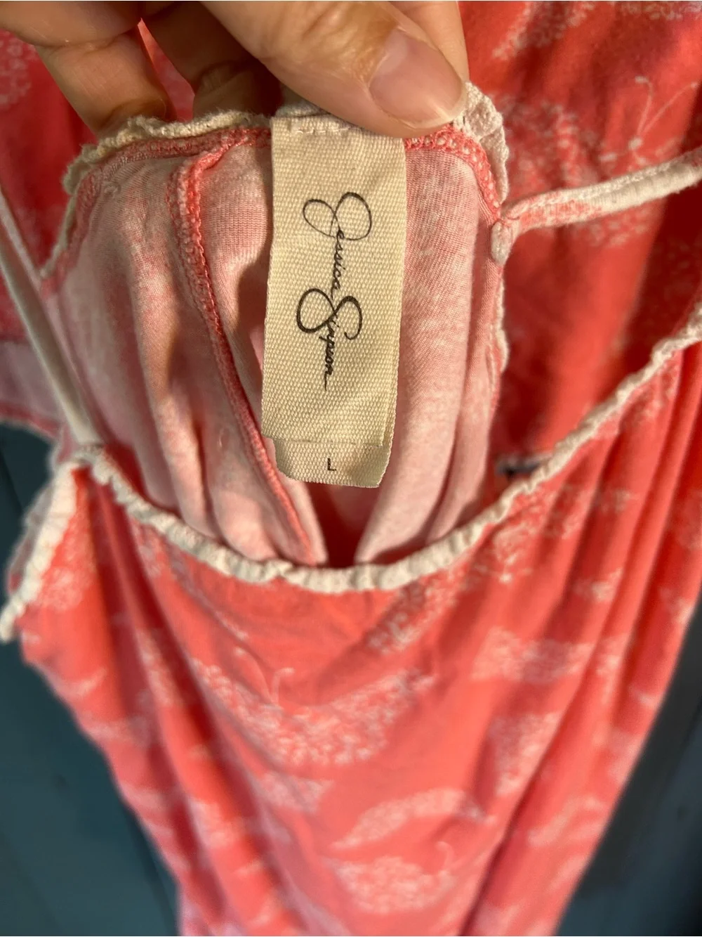 Jessica Simpson Coral Cami & Shorts Drawstring Waist w/ White Butterfly PJ Set L